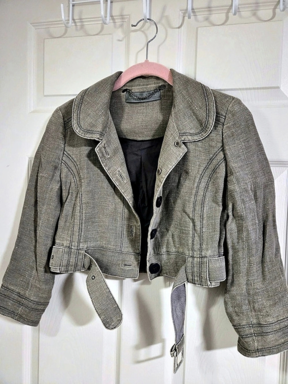 Proenza Schouler Cropped Belted Denim Jacket in Gray Like New
